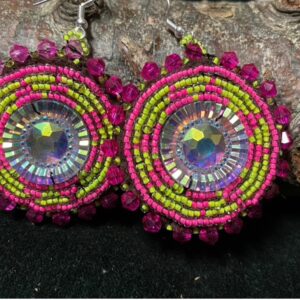 Pink and Yellow Rosette Earrings
