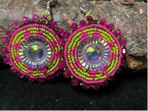 Pink and Yellow Rosette Earrings
